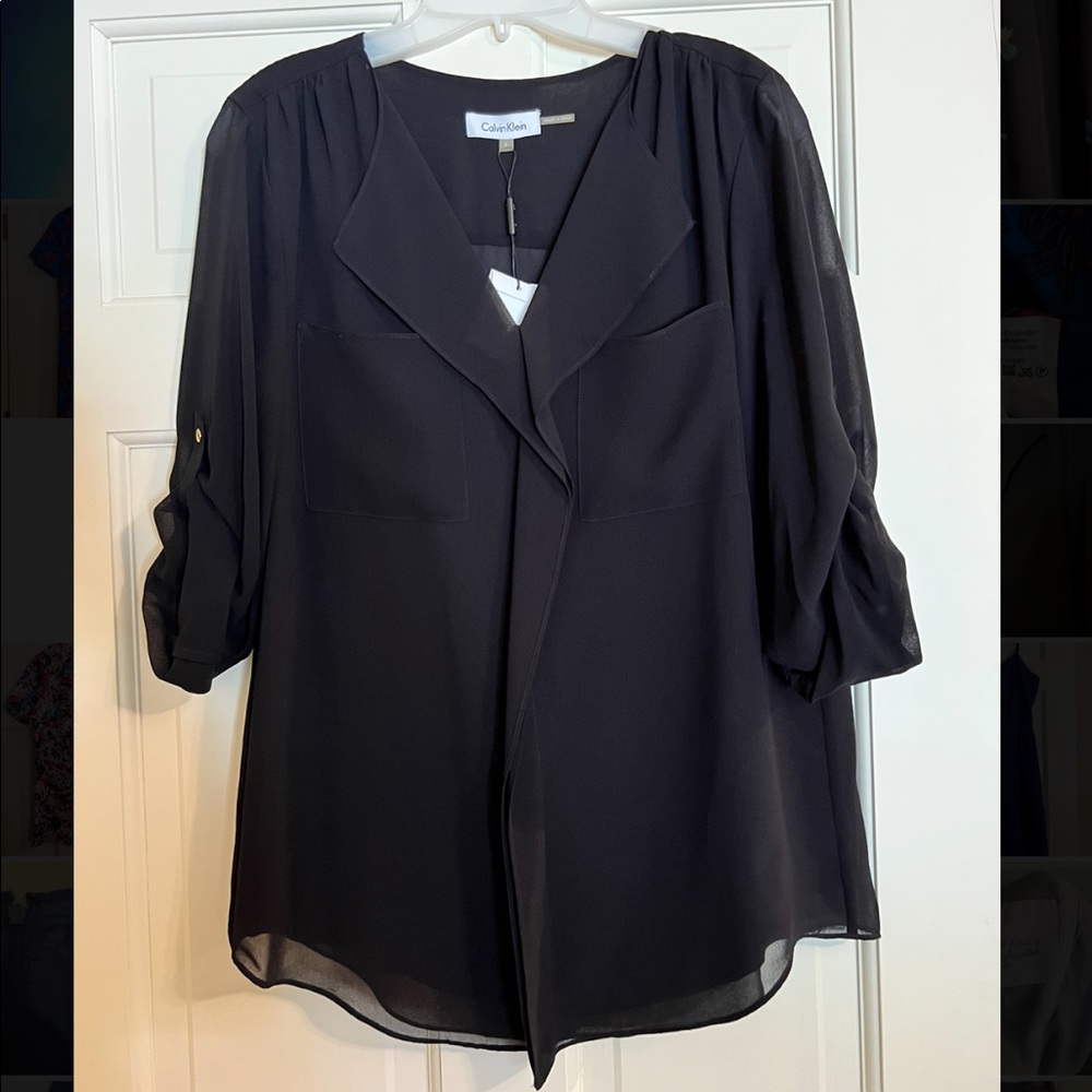 Calvin Klein ladies black chiffon blouse